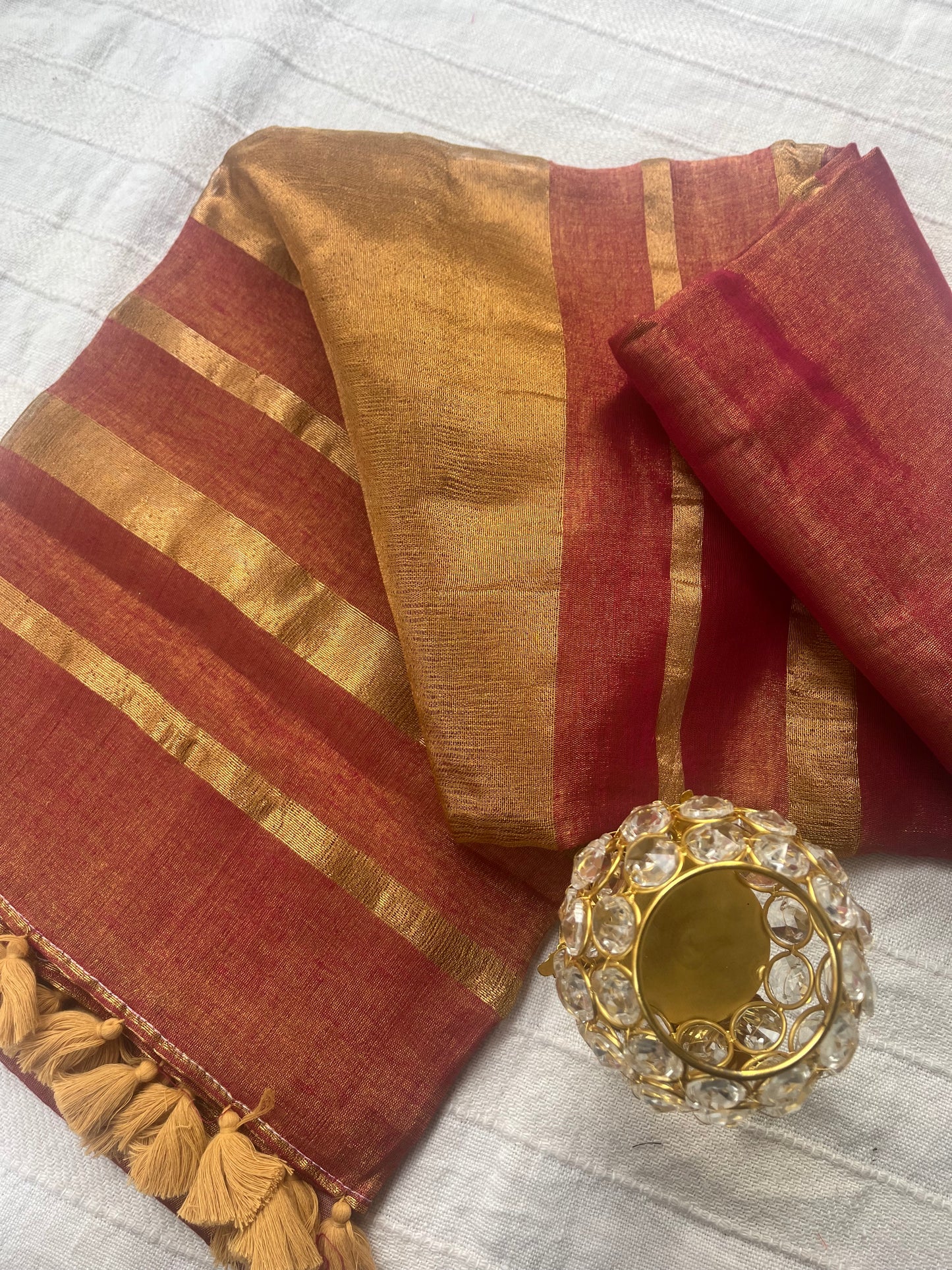 Tissue Linen Saree with Tassels - Gajari