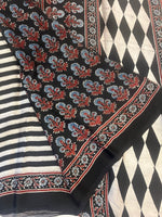 Contemporary Ajrakh Modal Silk Saree - Black Stripes