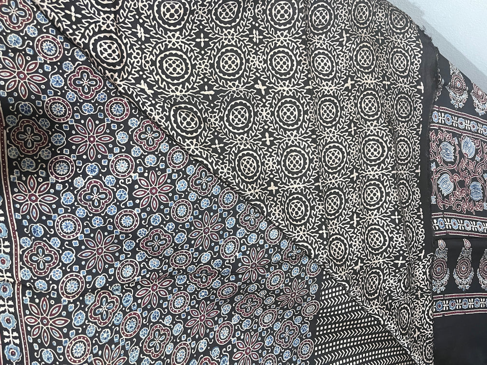 Ajrakh Modal Silk Saree - Black