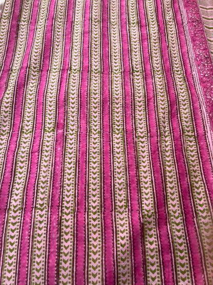 Lotus Handblock Mul Cotton Saree - Pink