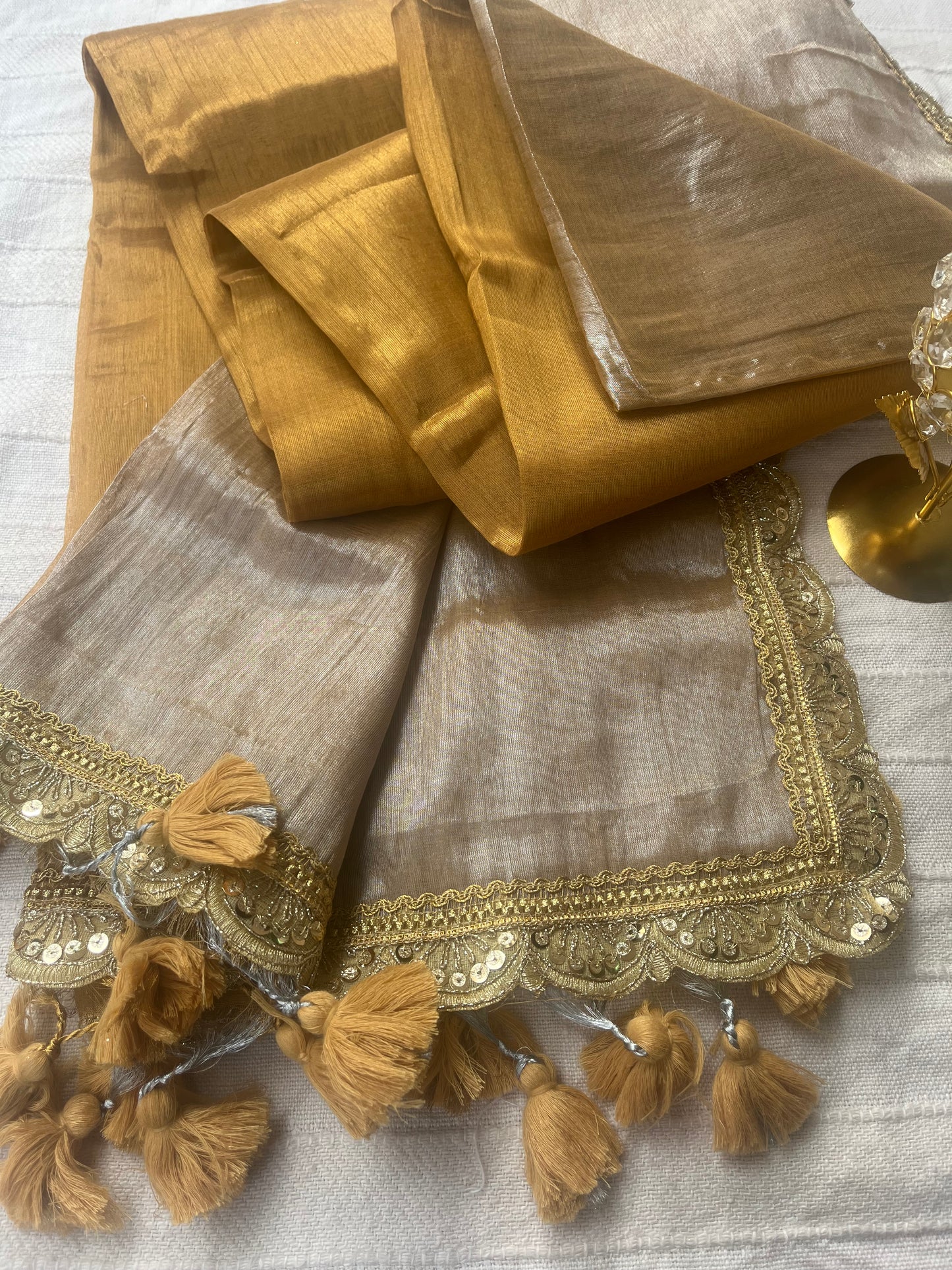 Raga Tissue Saree with Lace and Tassels - Half & Half