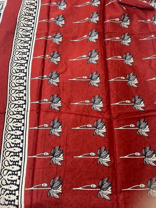 Contemporary Ajrakh Mul Cotton Saree - Black & Red