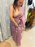 Pitta Work Crepe Tissue Saree - Lavender