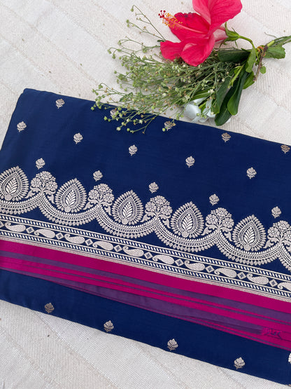Banarasi Mashru Satin Silk Saree - Midnight Blue