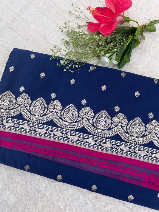 Banarasi Mashru Satin Silk Saree - Midnight Blue