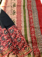 Black-Red Handblock Maheshwari Cotton Silk Saree