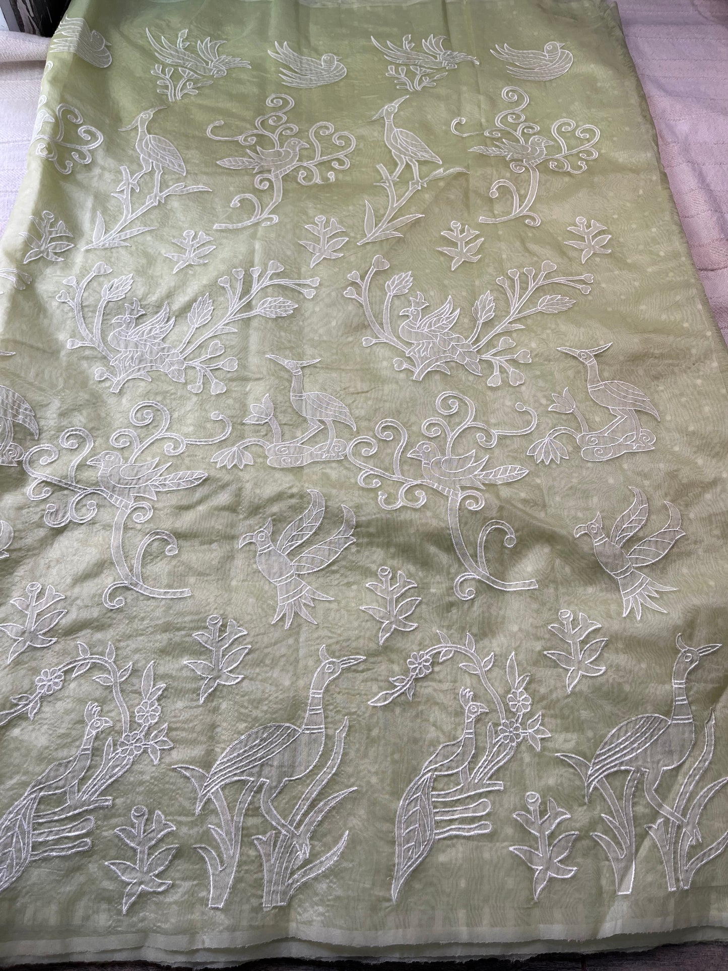Pure Organza Applique Work Saree - Lime Green