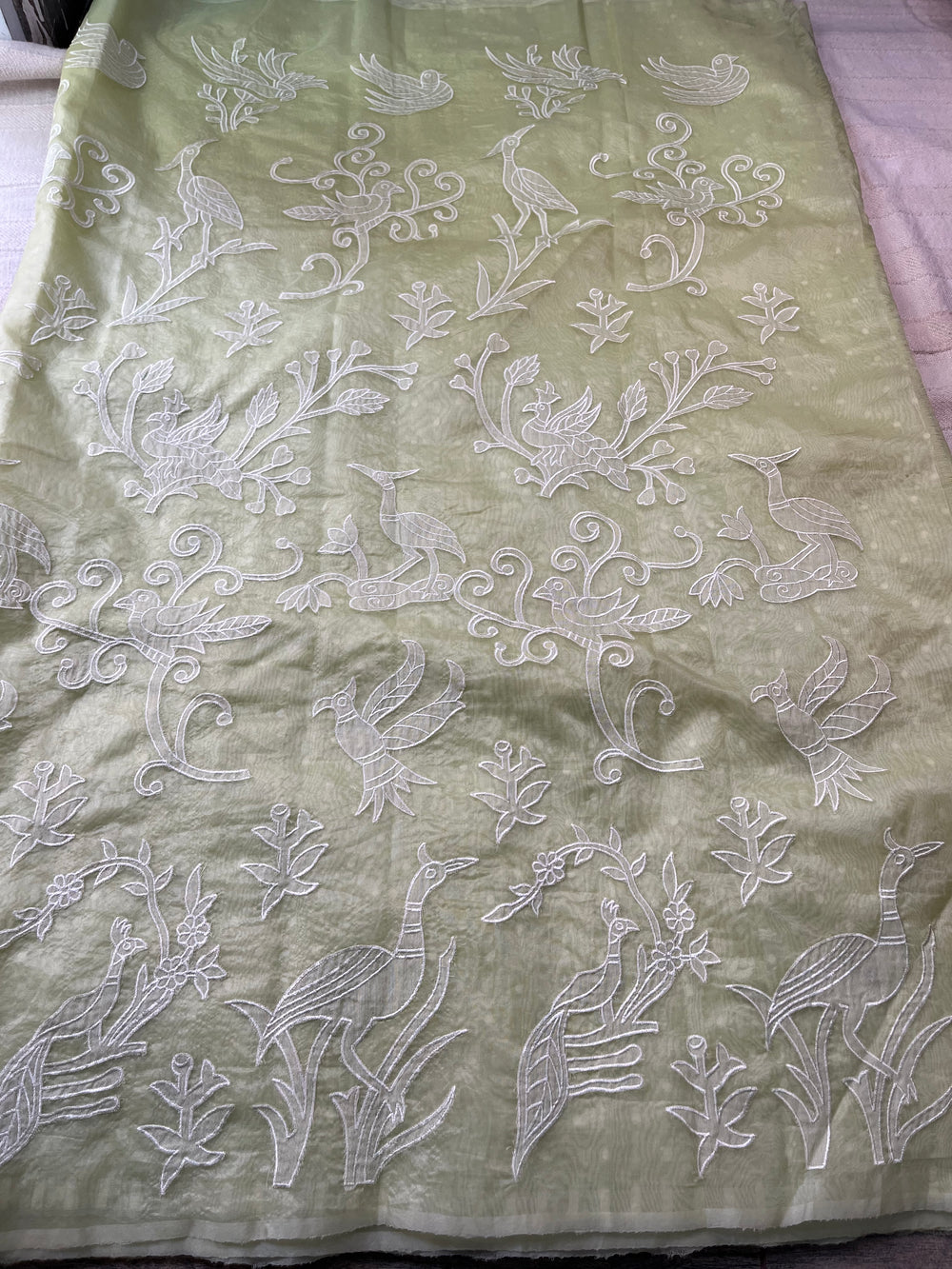 Pure Organza Applique Work Saree - Lime Green