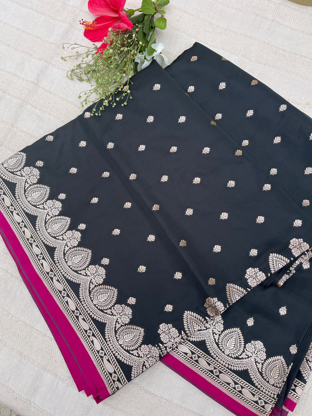 Banarasi Mashru Satin Silk Saree - Black