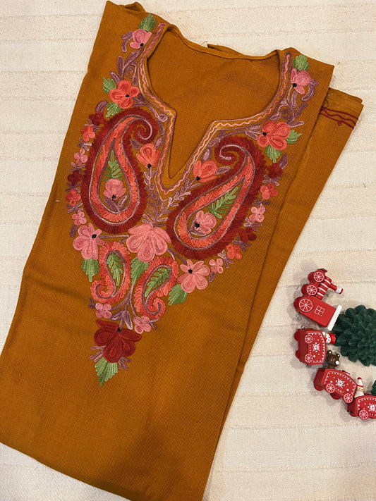 Kashmiri Aari Work Pheran - Mustard