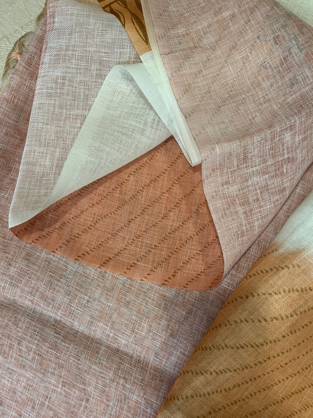 Quirky Linen Cotton Saree - Orange Elephants