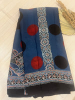 Contemporary Ajrakh Modal Silk Saree- Indigo with Polka Dots
