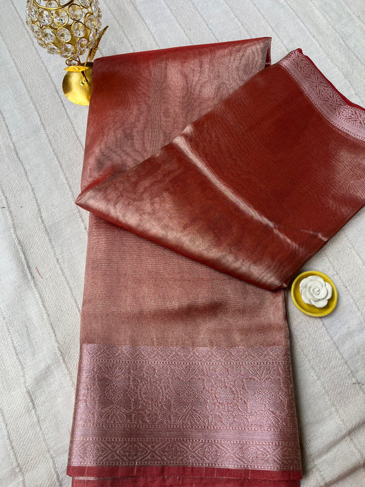 Banarsi Tissue Saree - Metallic Red