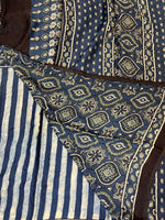 Contemporary Ajrakh Modal Silk Saree - Indigo-Green