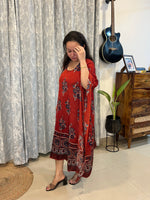 Ajrakh Modal Silk Kaftan - Red Flower