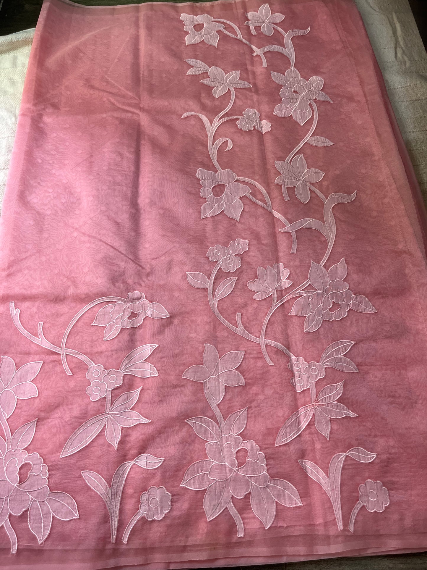 Pure Organza Applique Work Saree - Peachy Pink