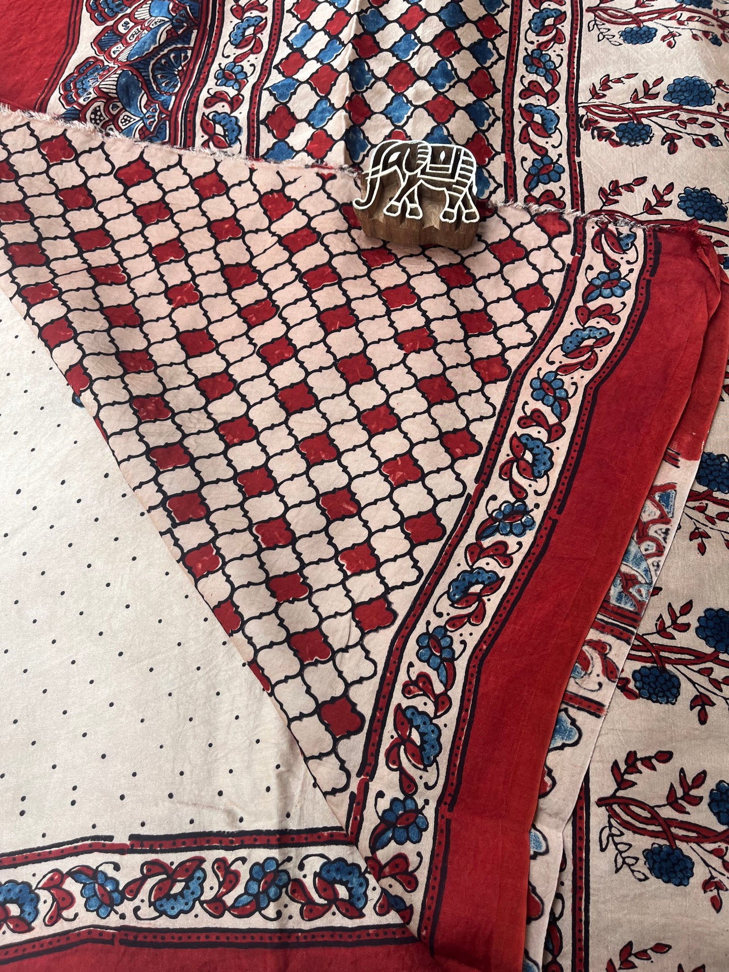 Titli Ajrakh Modal Silk Saree - Beige Red