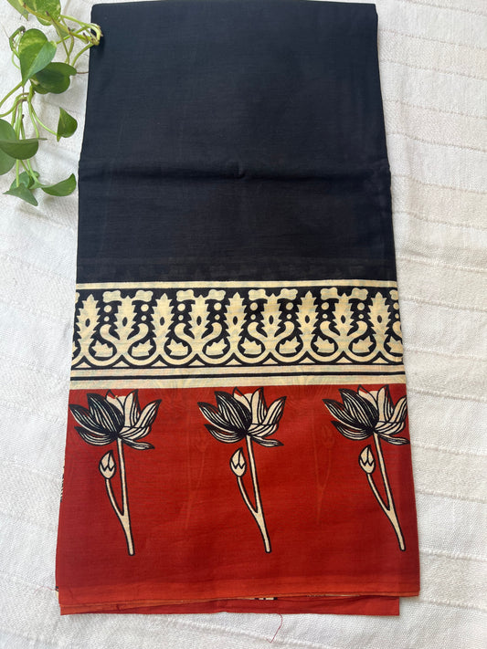 Contemporary Ajrakh Mul Cotton Saree - Black & Red