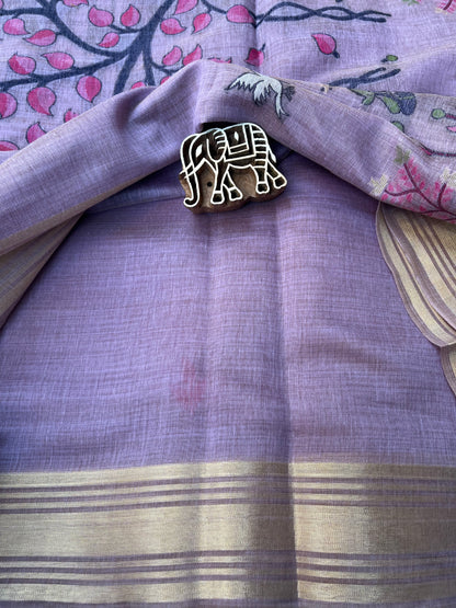 Chanderi Cotton Jamdani Saree - Lavender Shikargah
