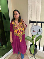 Crush Cotton Aariwork Kaftan - Wine