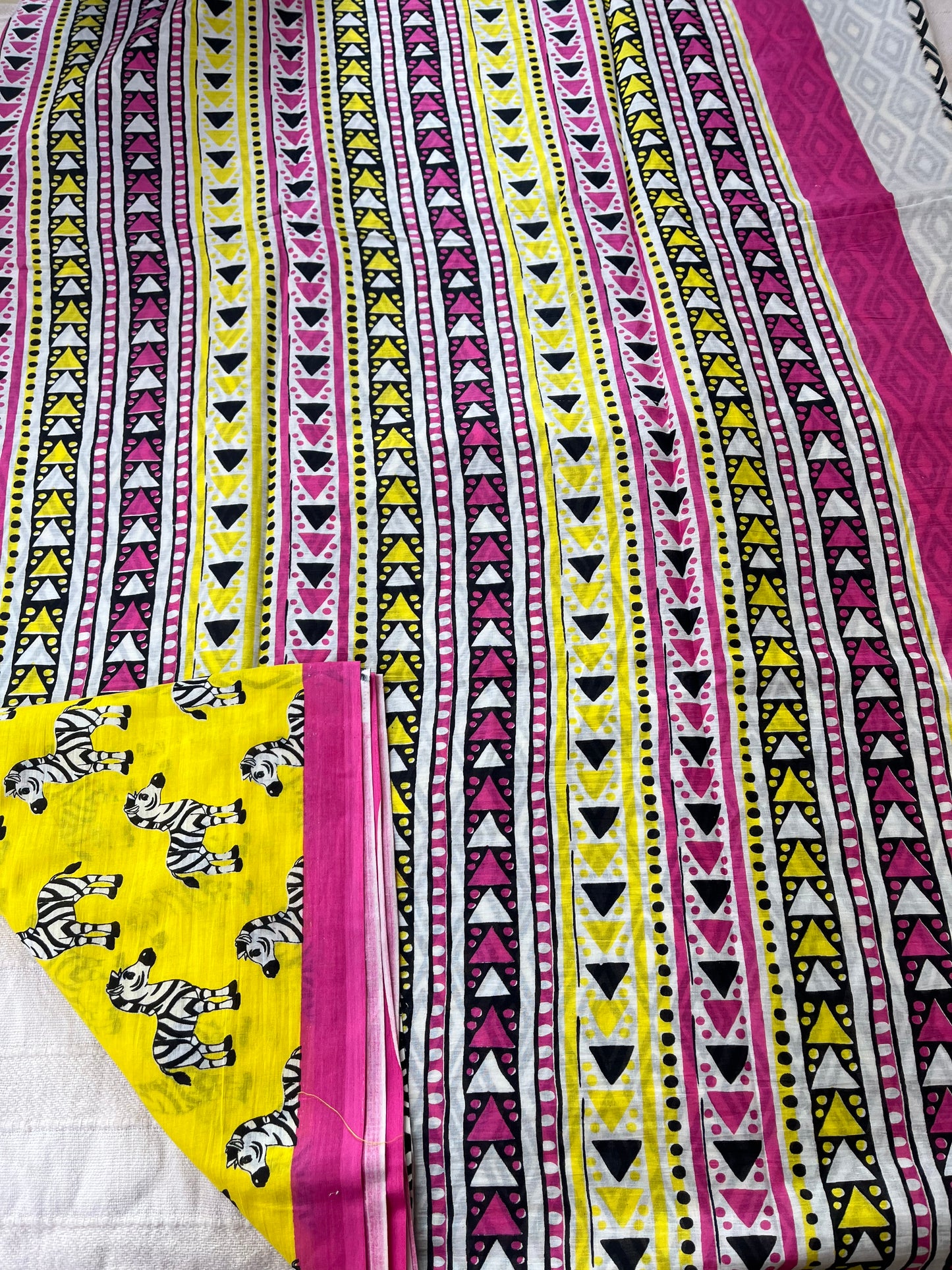 Yellow Zebra Print Quirky Mul Cotton Saree