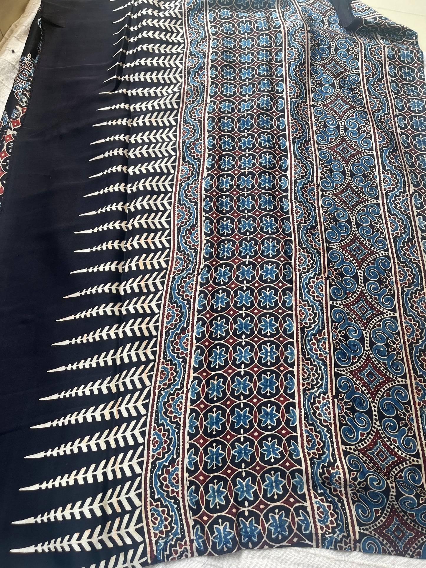 Ajrakh Modal Silk Saree - Black