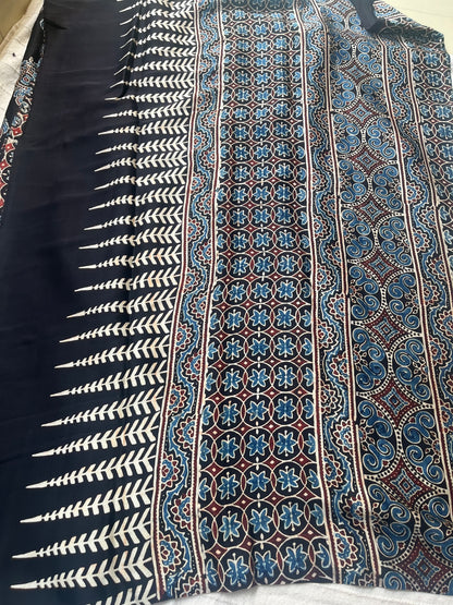 Ajrakh Modal Silk Saree - Black