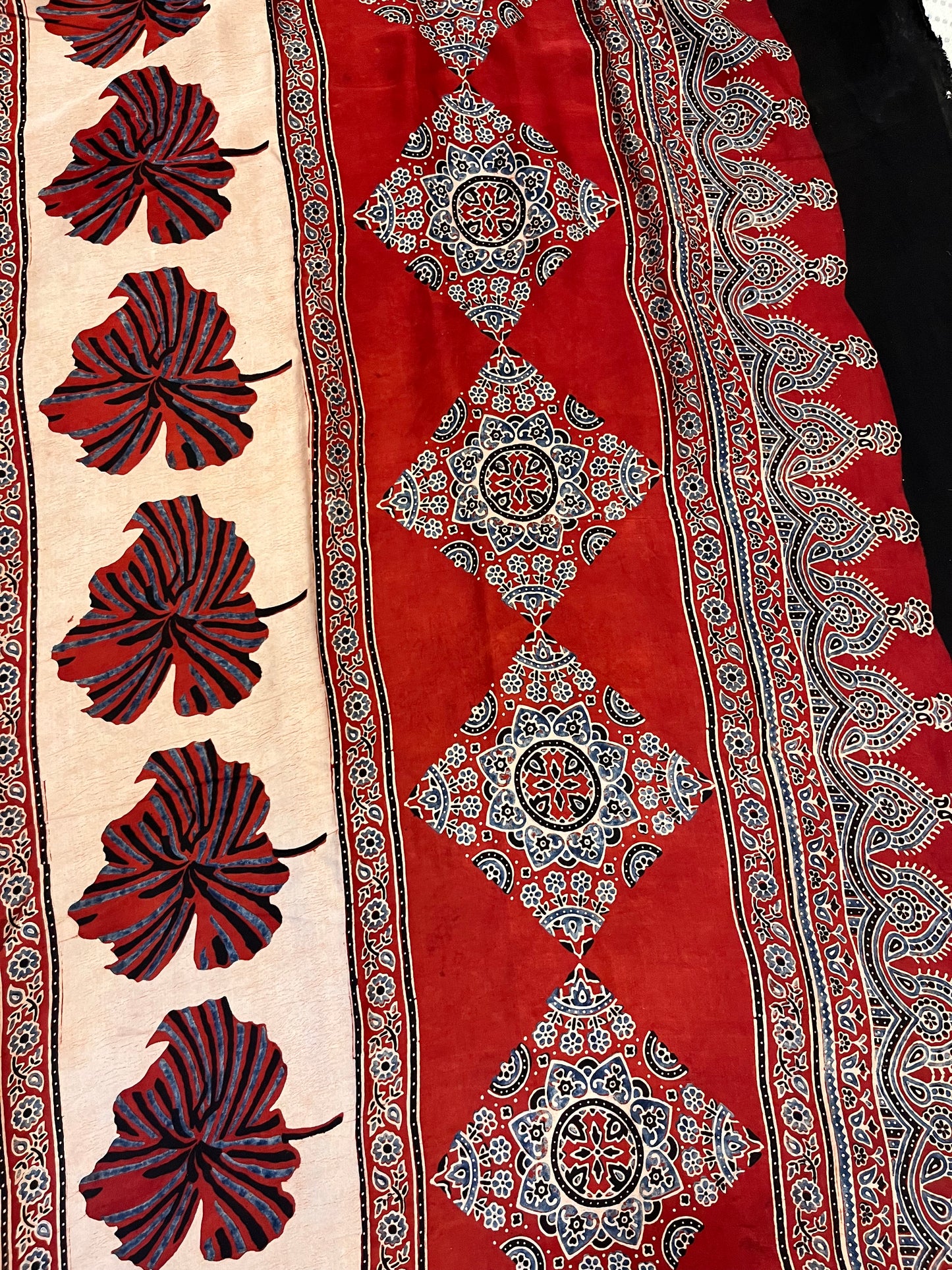 Ajrakh Modal Silk Saree - Red Buttis