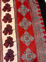 Ajrakh Modal Silk Saree - Red Buttis