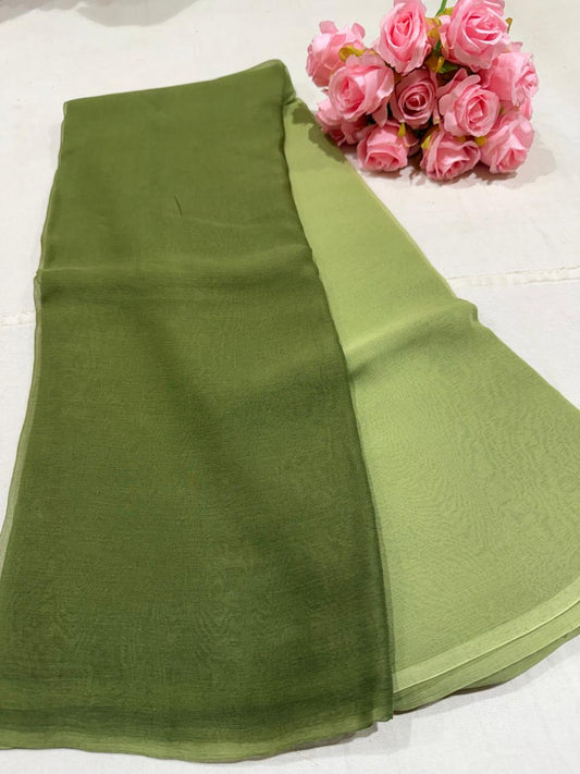 Pure Plain Ombre Chiffon Saree - Mehendi Green