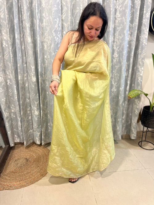 Pitta Work Crepe Tissue Saree - Mehendi Green