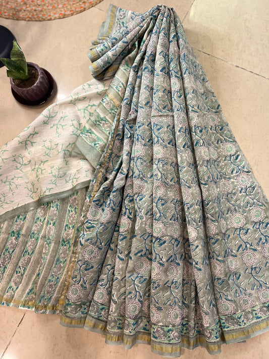 Sanganer Handblock Cotton Silk Saree