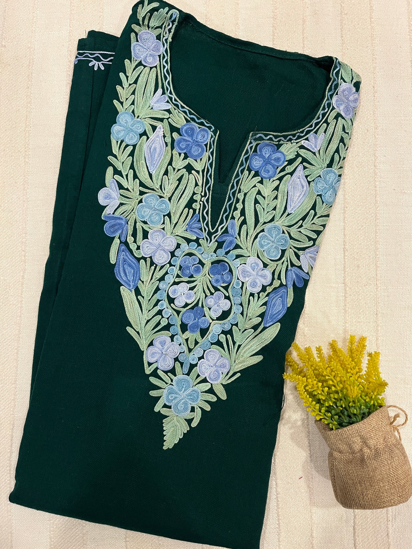 Kashmiri Aari Work Pheran - Bottle Green