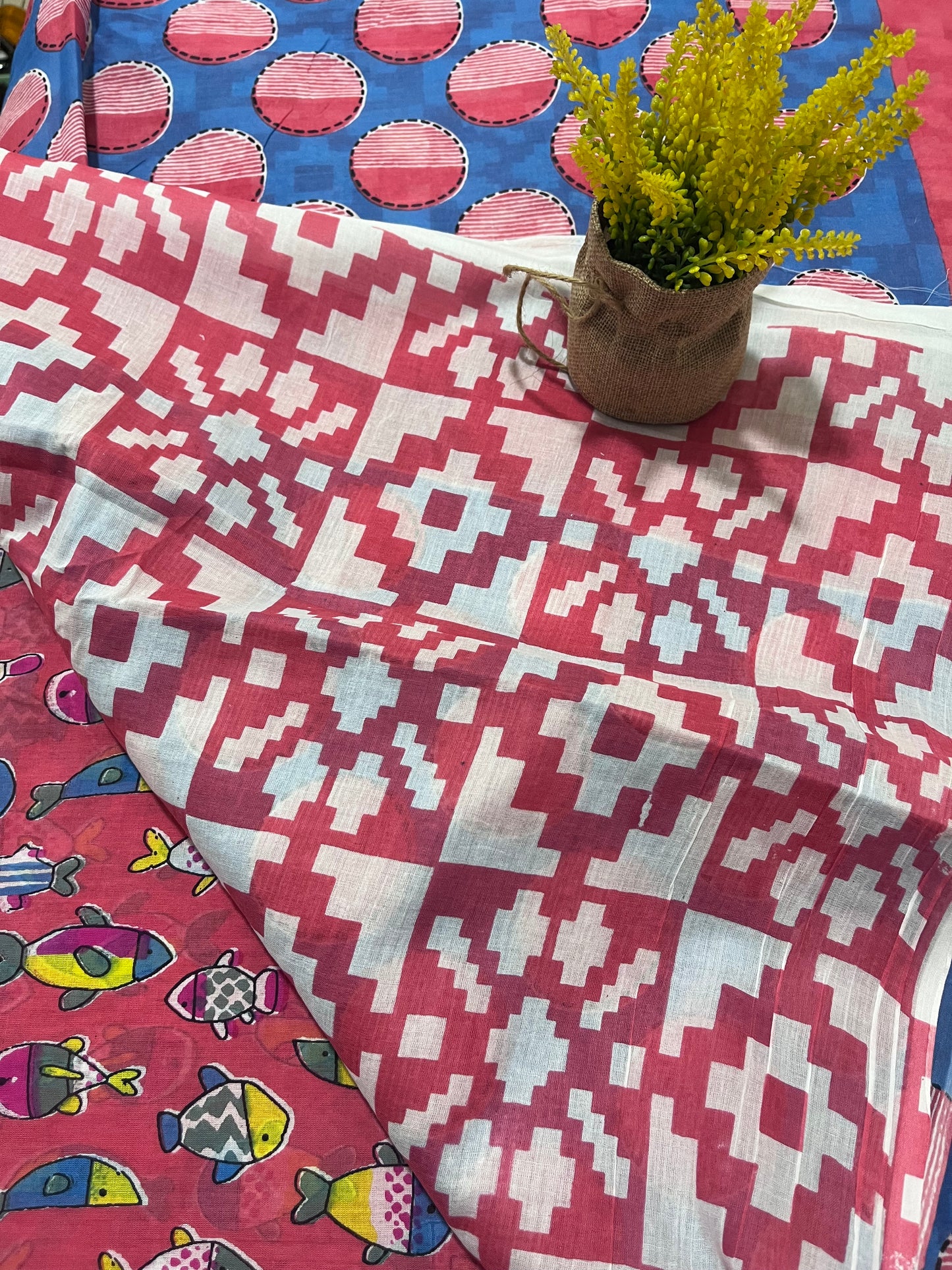 Pink Fish Quirky Mul Cotton Saree