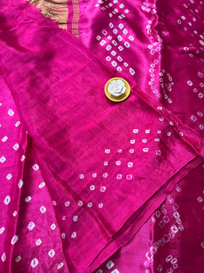 Bandhani Modal Silk saree with Tissue Palla - Rani Pink