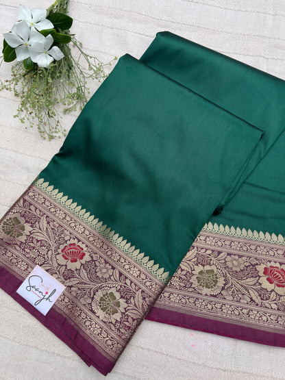 Banarasi Soft Silk Saree - Bottle Green-Pink