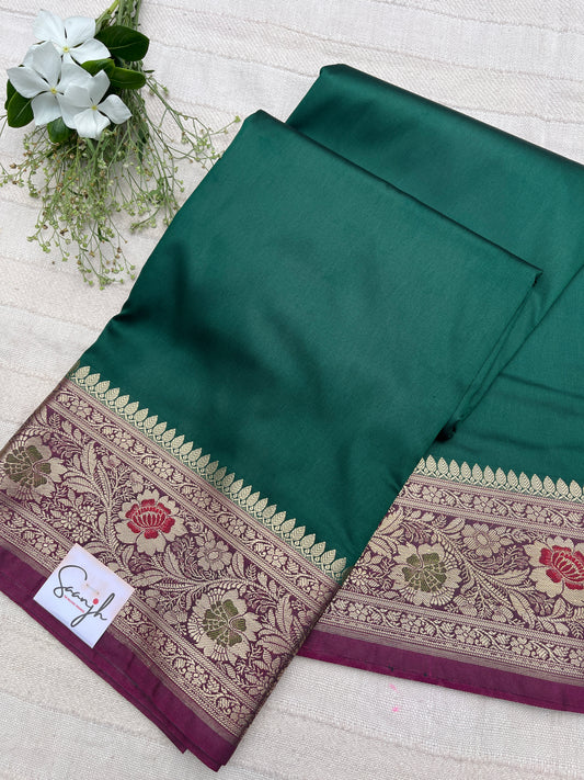 Banarasi Soft Silk Saree - Bottle Green-Pink