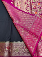 Banarasi Soft Silk Saree - Black-Pink