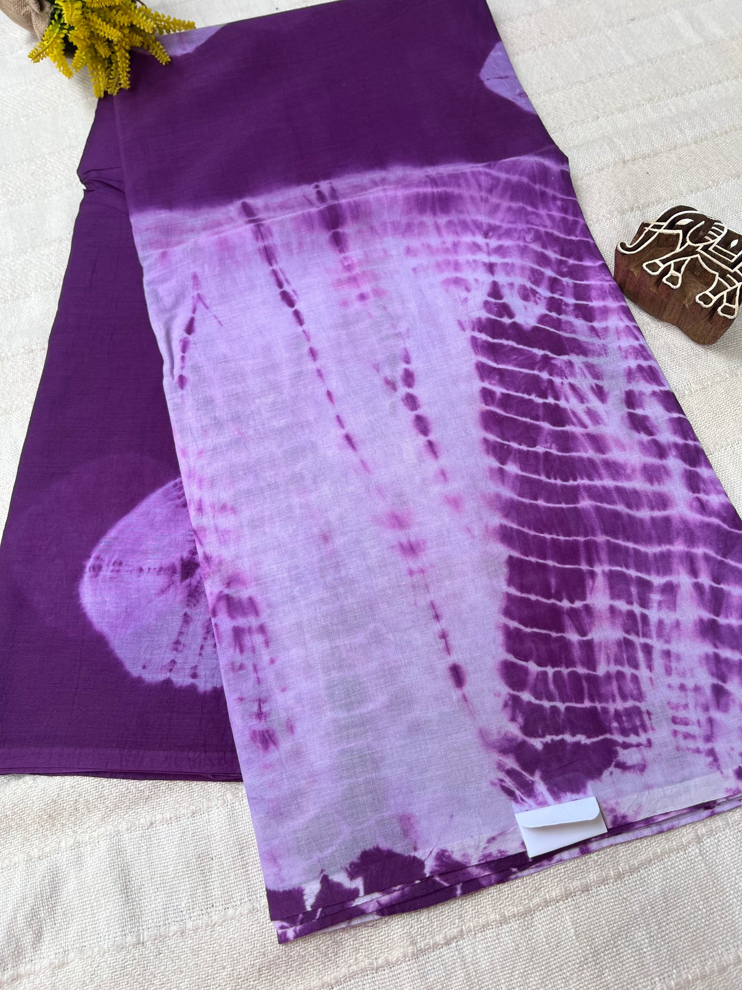 Shibori Mul Cotton Saree - Purple