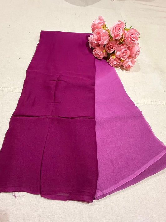 Pure Plain Ombre Chiffon Saree - Wine