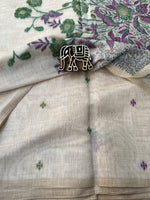 Chanderi Cotton Jamdani Saree - Ivory Flower Weaving