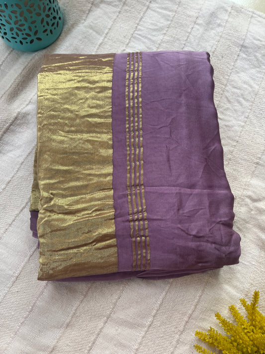 Lavender Plain Modal Silk Saree with Tissue Palla and Tassels