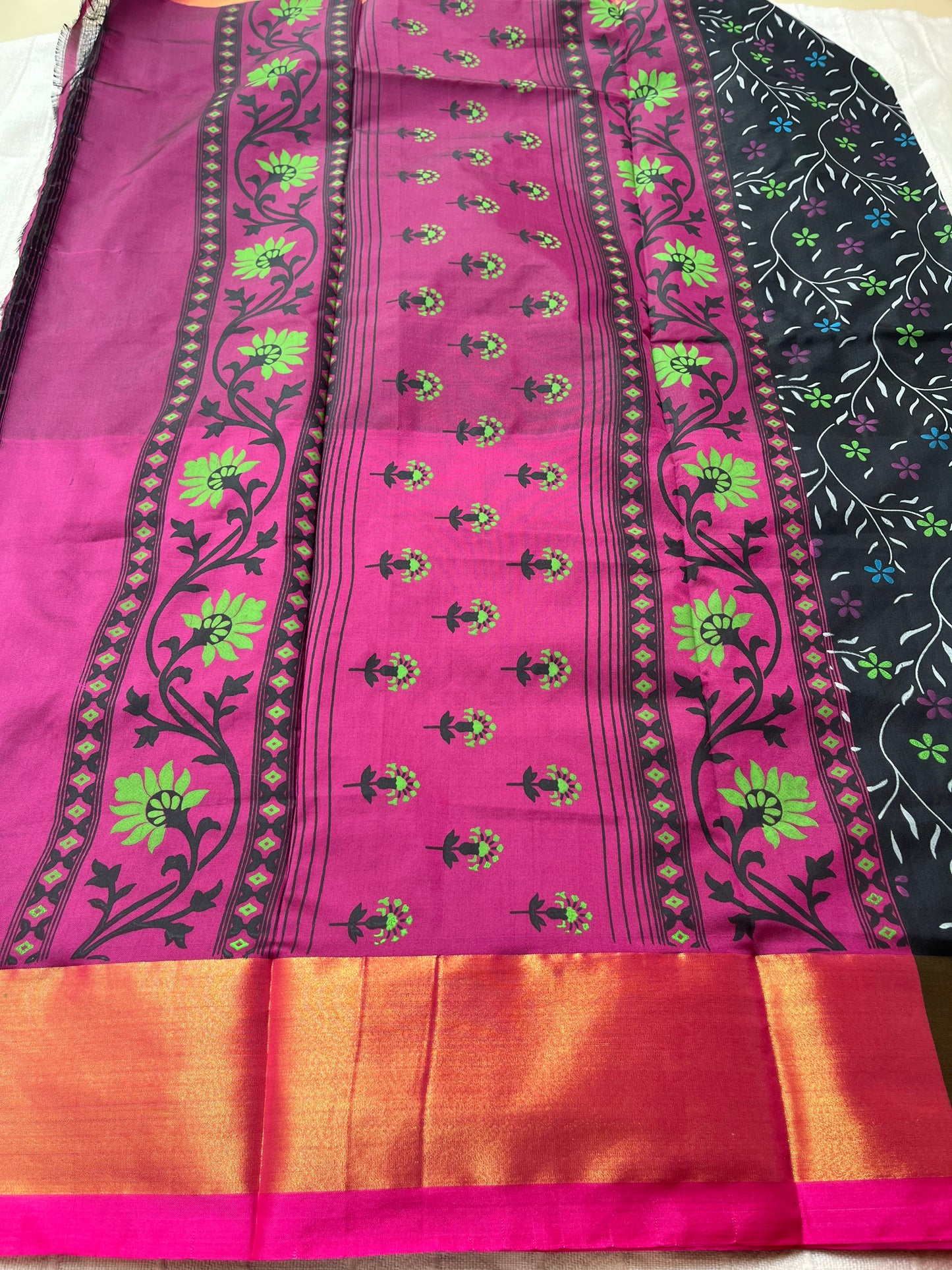 Kalamkari Printed Nelluri Silk Saree - Black