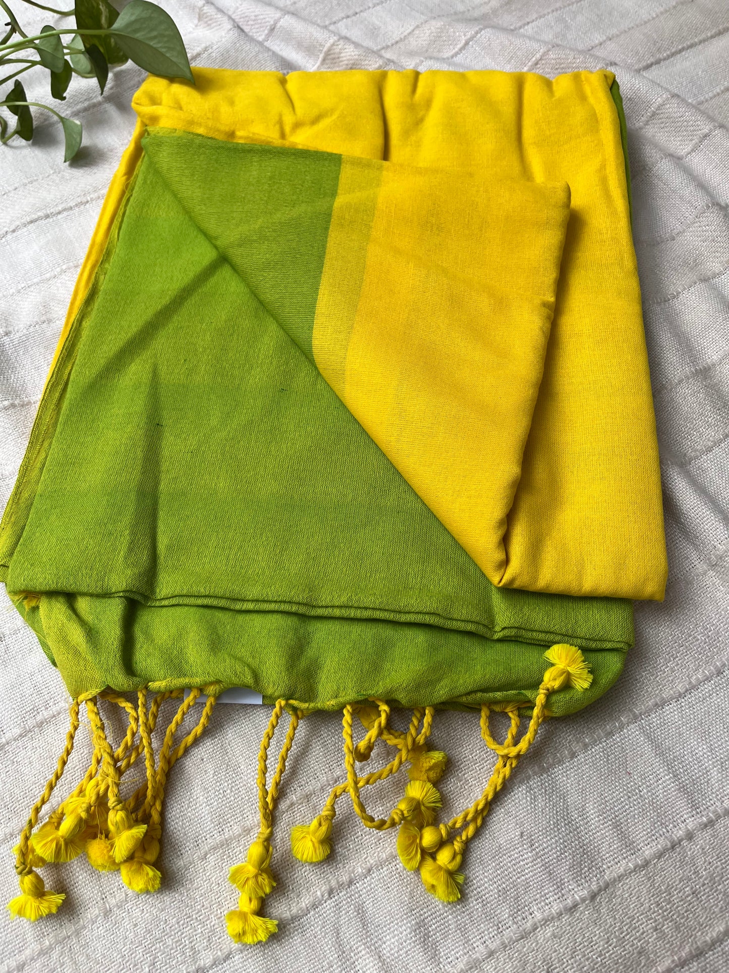 Dual Candy Color Khadi Cotton Saree - Green-Yellow