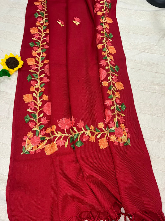 Kashmiri Aariwork Cashmilon Stole - Red