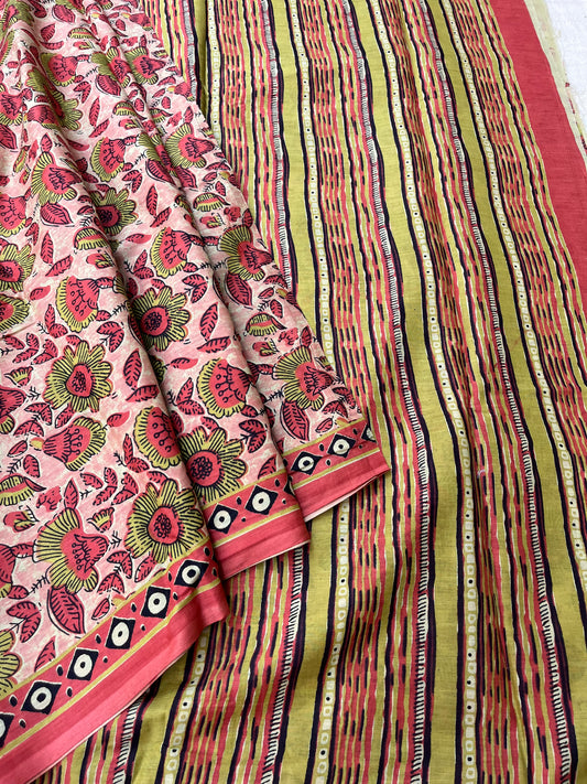 Vanaspati Print Mul Cotton Saree - Peach