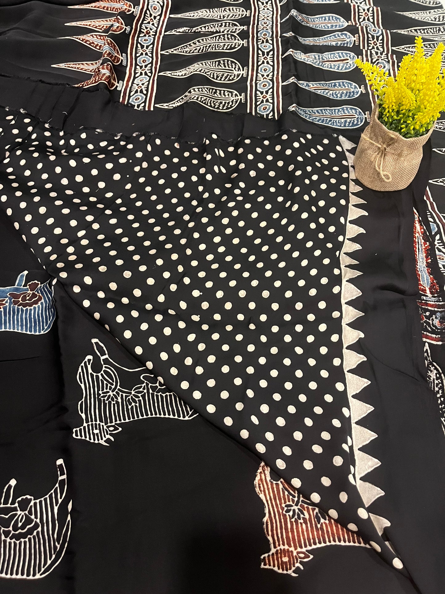 Pichwai Print Modal Silk Saree - Black
