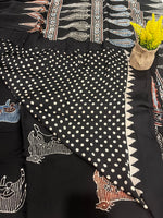 Pichwai Print Modal Silk Saree - Black