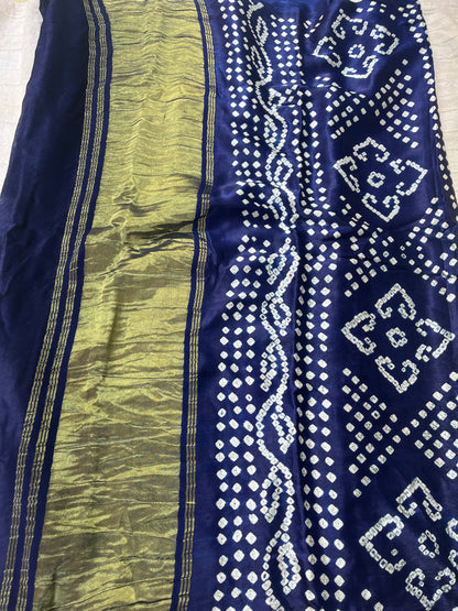 Bandhani Modal Silk saree with Tissue Palla - Navy Blue