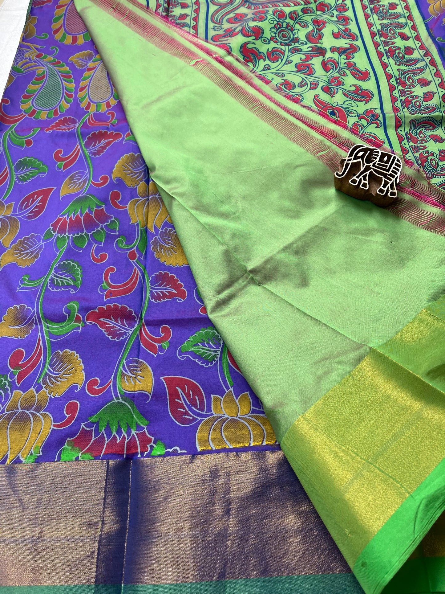 Kalamkari Printed Nelluri Silk Saree - Violet